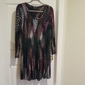 Black and Pink Fit and Flare Long Sleeve Dress